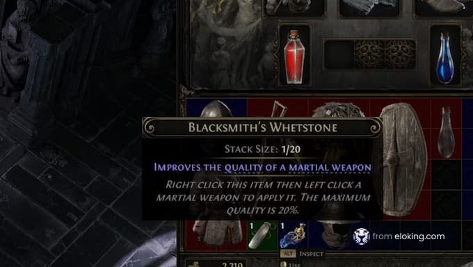 Blacksmith's Whetstone for improving the quality of a martial weapon in a video game