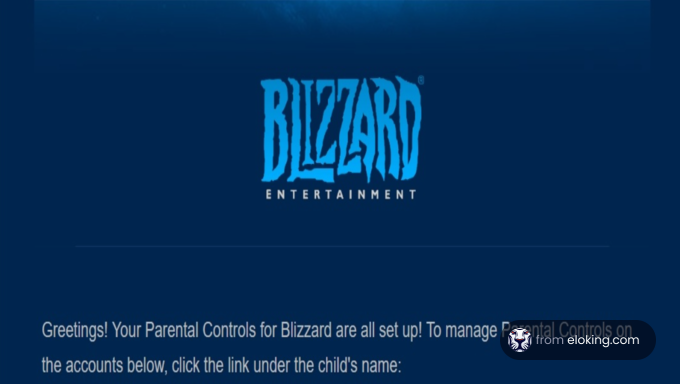 Blizzard Entertainment logo with a parental controls setup notification