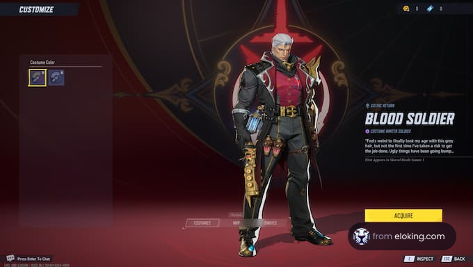 A character customization screen featuring Blood Soldier