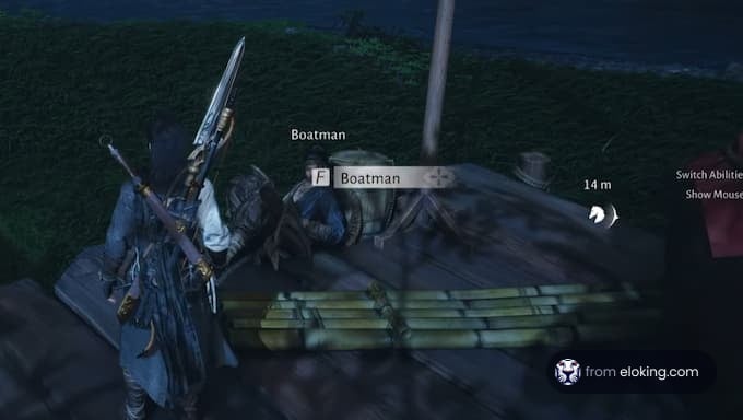 Przystaniowiec odpoczywający na pomoście w otoczeniu gry wideo.