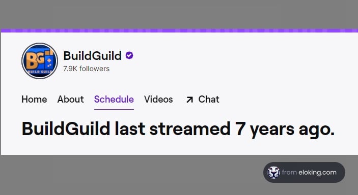 BuildGuild profile showing the channel streamed last 7 years ago