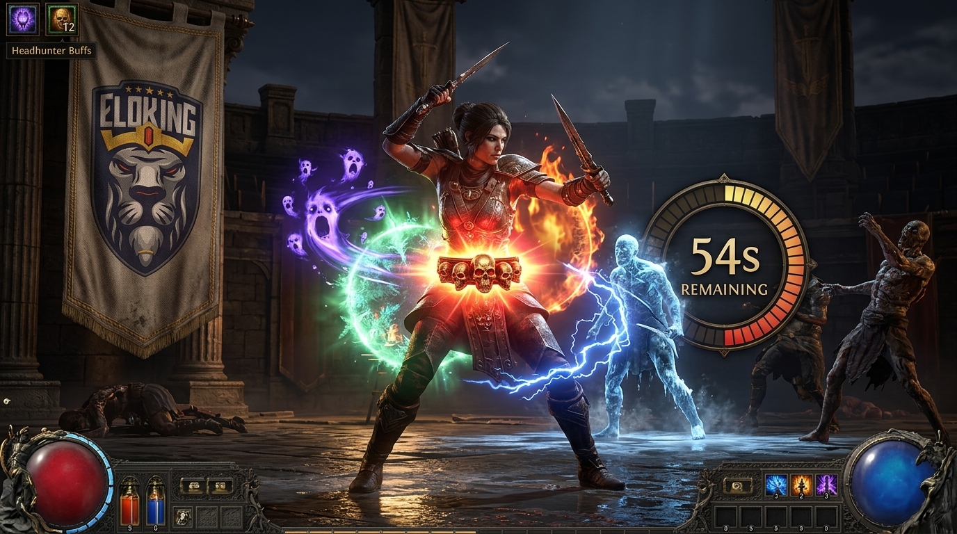 Path of Exile 2 character wearing Headhunter with stolen rare modifiers