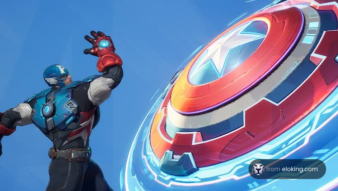 A superhero in action using a glowing shield