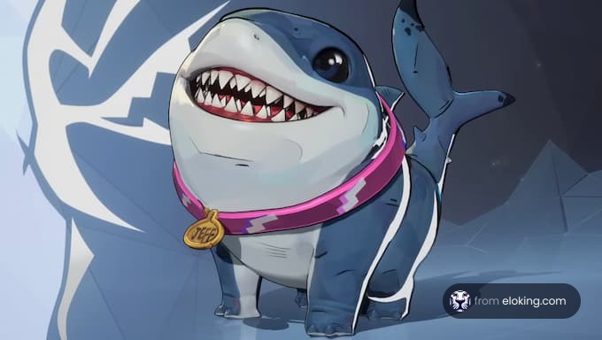 An adorable cartoon shark character wearing a medal.