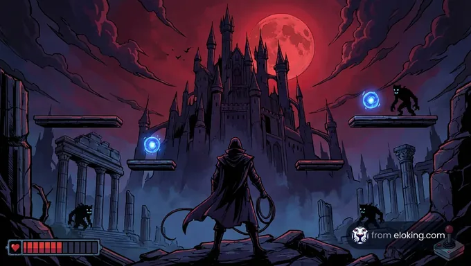 Castlevania Belmont's Curse gameplay showing new whip mechanics and sub-weapons.