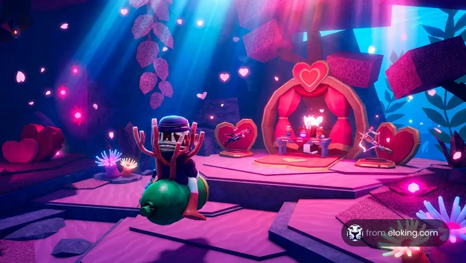 A player submarine following a glowing pink coral path in The Abyss.