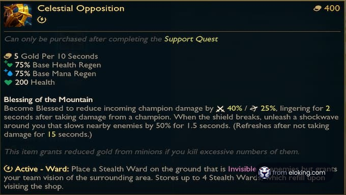 Screenshot of 'Celestial Opposition' item details in a game interface