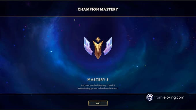 Video game interface showing Champion Mastery Level 3 with cosmic background