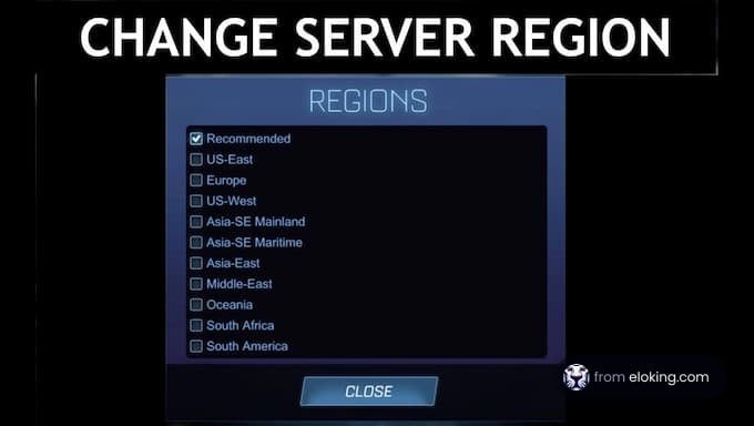 Change server region options displayed on the screen