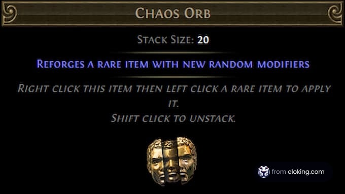 Chaos Orb - Reforges a rare item with new random modifiers