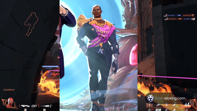 A character in a video game with vibrant colors.