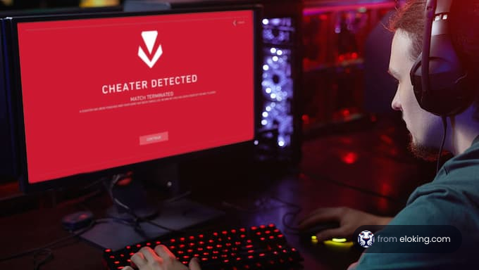 Cheater detected, match terminated warning on gaming screen