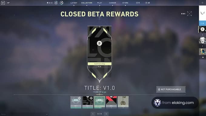 Screenshot of Closed Beta Rewards screen in a videogame