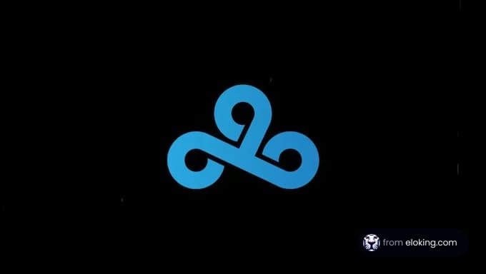 A blue cloud logo on a black background