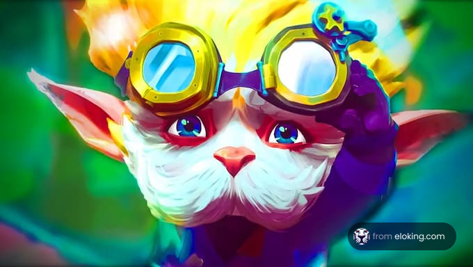 Colorful animated cat wearing goggles