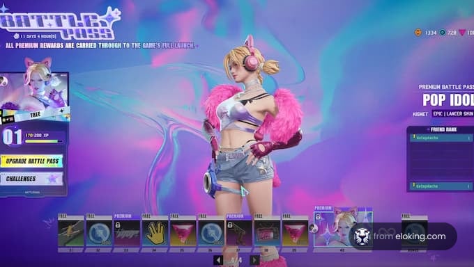 A colorful battle pass character in a vibrant setting