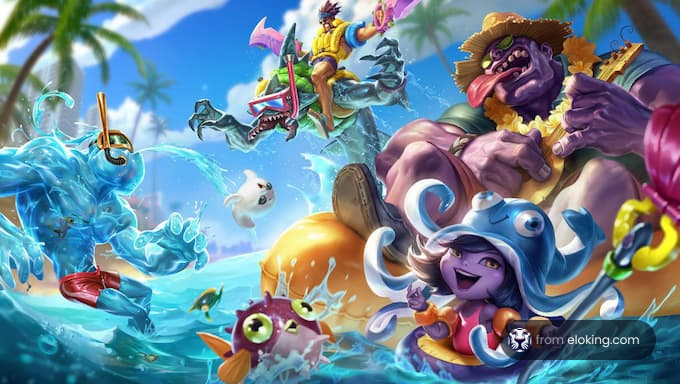 Colorful animated fantasy battle with whimsical characters at sea