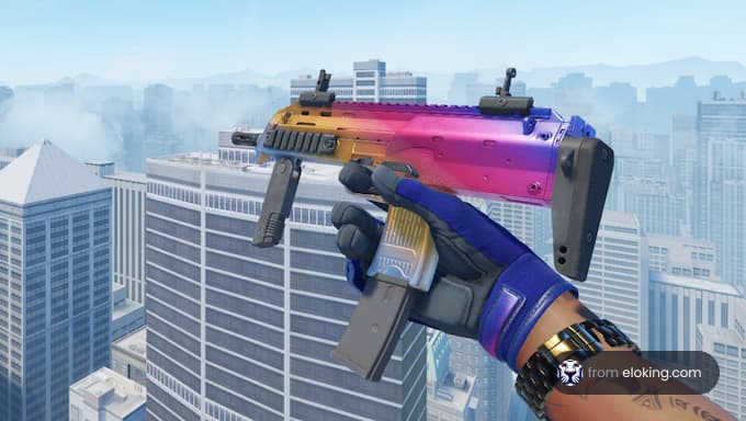 都市の背景にあるカラフルなガンスキン