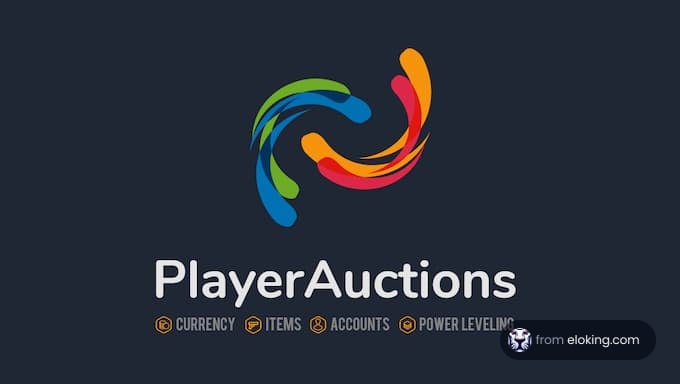Colorful abstract logo of PlayerAuctions featuring dynamic swirls representing currency, items, accounts, and power leveling services