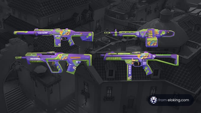 Colorful custom skins for rifles in a video game