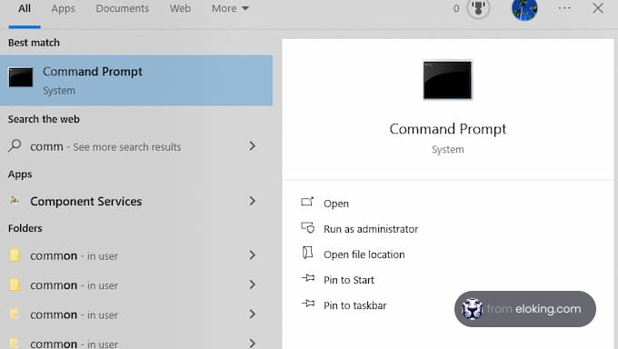 Command Prompt window in Windows search
