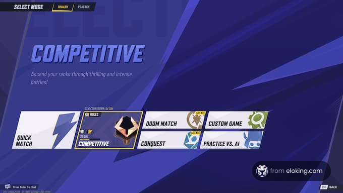 Competitive game mode selection screen with various options.