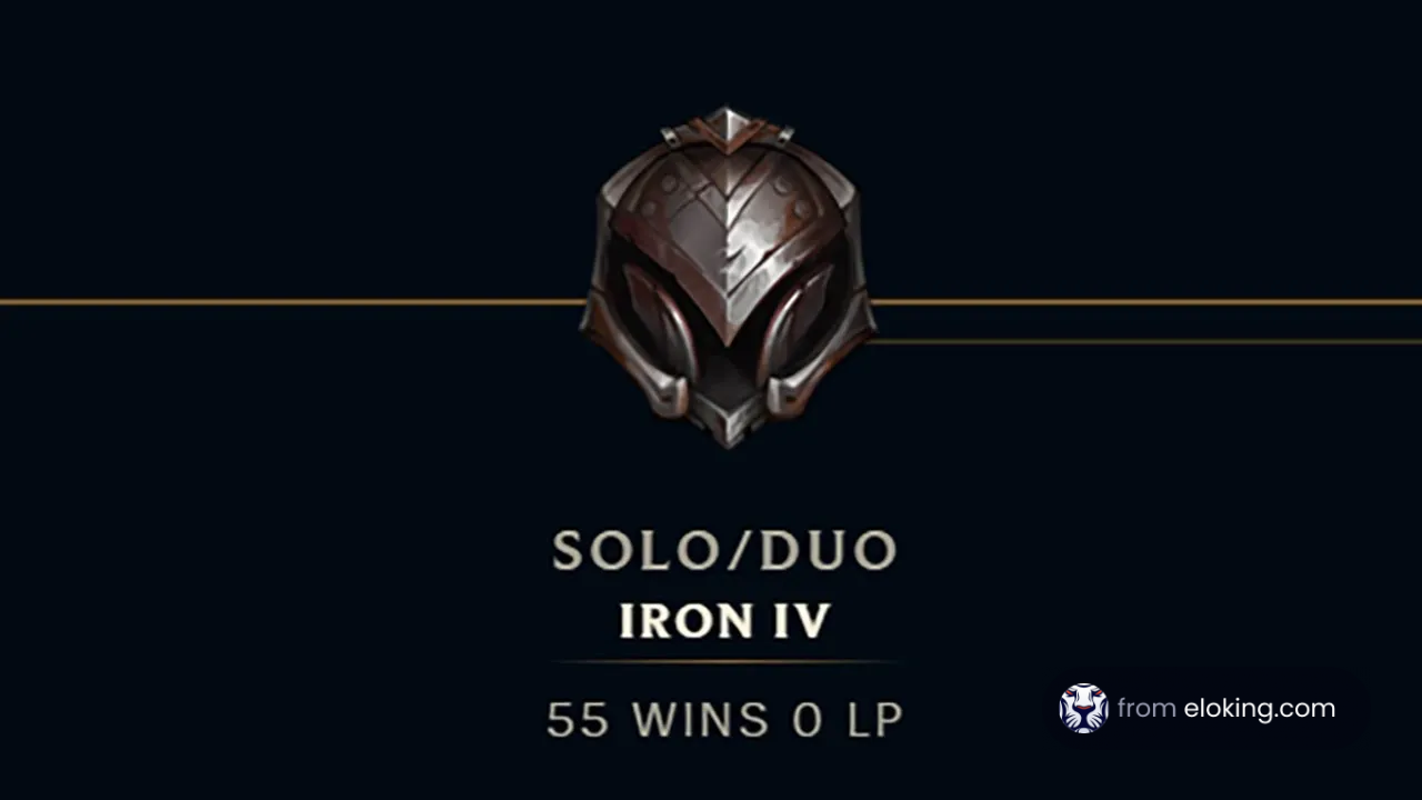 Iron IV rank helmet icon with 55 wins displayed in a competitive gaming ranking