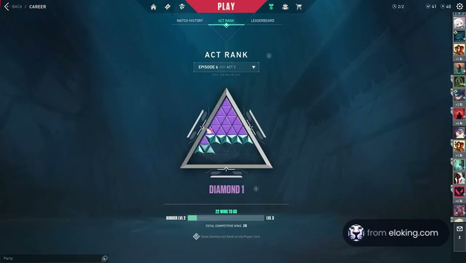 Screenshot displaying Diamond 1 rank in a competitive gaming interface