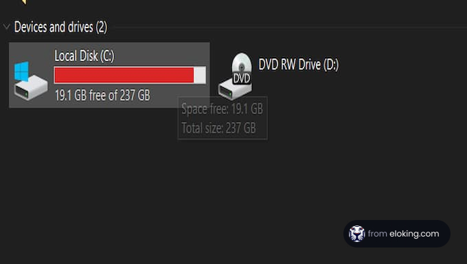 Local disk and DVD RW drive display in a computer interface