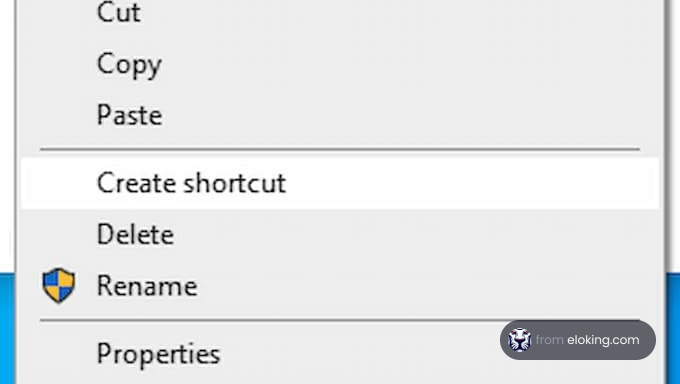 Screenshot of a context menu with options like Create Shortcut, Delete, Rename, and Properties