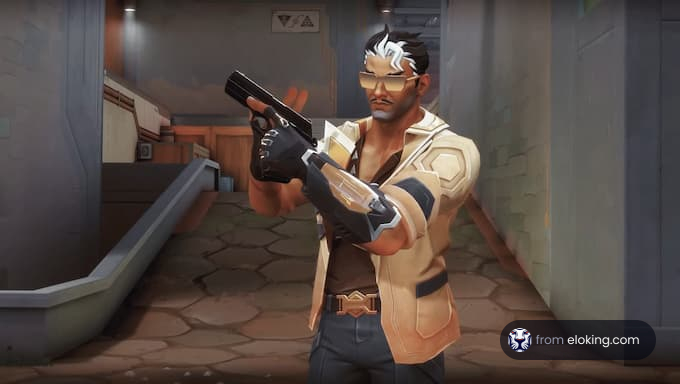 A cool character holding a gun in a game setting.