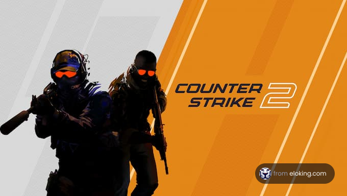 Action-packed promotional banner for Counter Strike 2 featuring two characters in combat gear