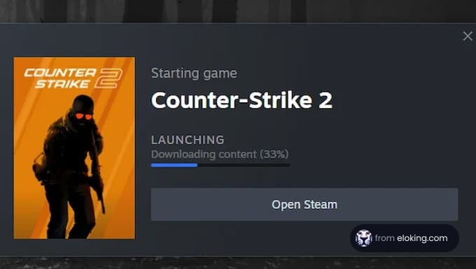 Counter-Strike 2 game launch window showing downloading content progress on Steam
