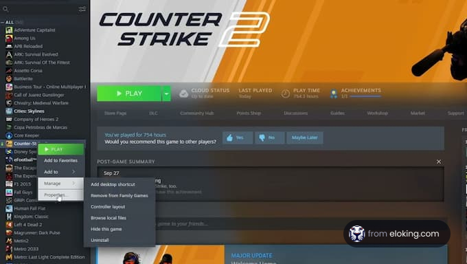 Counter-Strike 2 game management screen