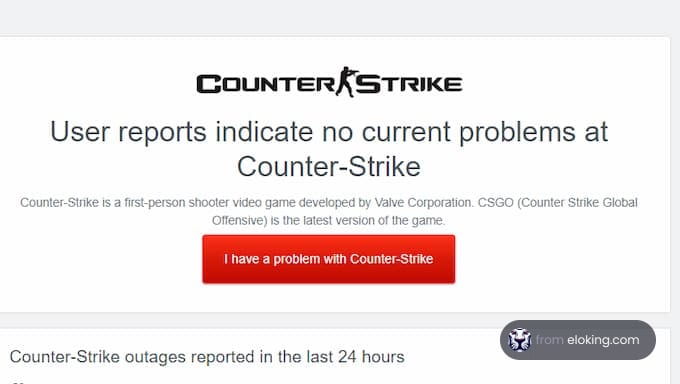 Screenshot of a report on Counter-Strike website showing no current problems