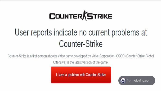 Counter-Strike game information screen indicating no current problems