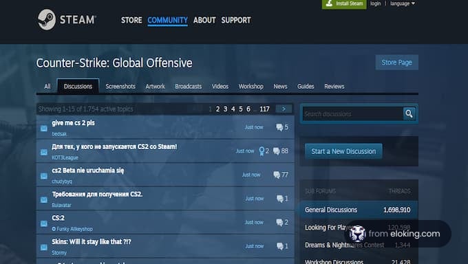 Screenshot of Steam forum page for Counter-Strike: Global Offensive