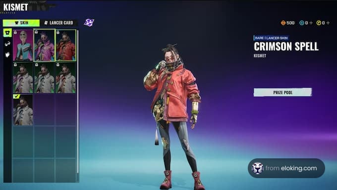 Kismet wearing the Crimson Spell skin in a game interface