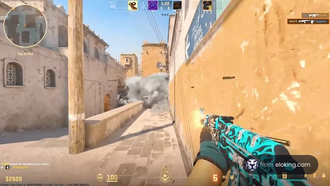 A player engaged in an intense action shot in a game of CS:GO.