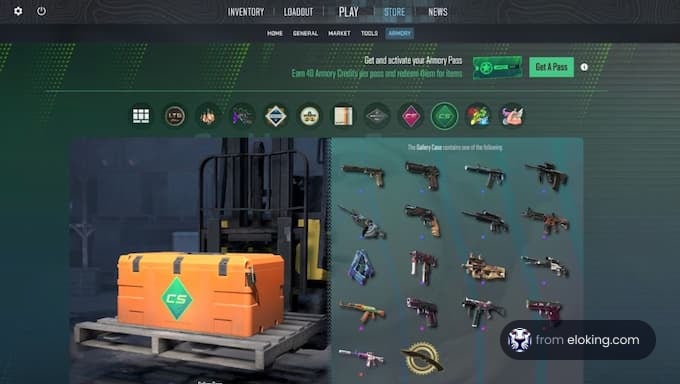 Image showing the Armory Pass rewards interface in CS:GO.