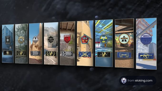 A collection of map icons from a popular shooter game.
