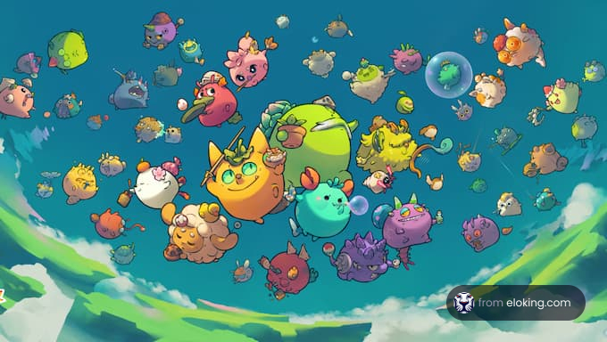 A colorful array of cute fantasy creatures floating in a blue sky.