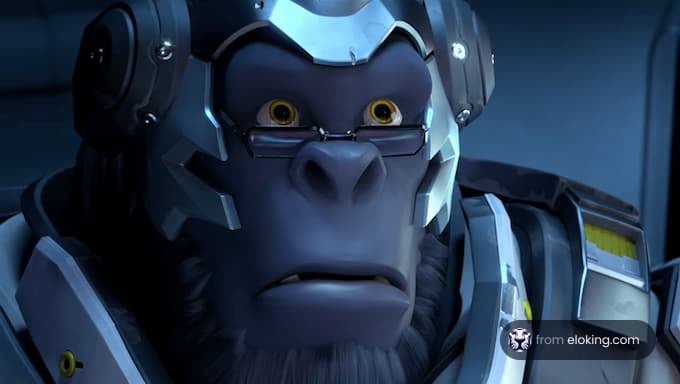 Close-up of a cybernetic gorilla in a sci-fi setting