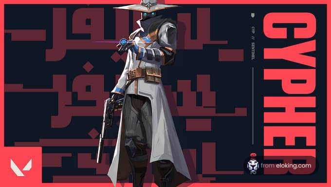 Artwork of Cypher character from Valorant in a stylized graphic background