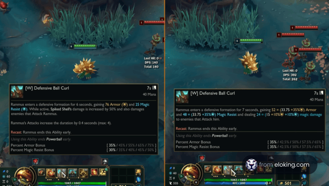 Rammus enters a defensive formation with the ability Defensive Ball Curl.