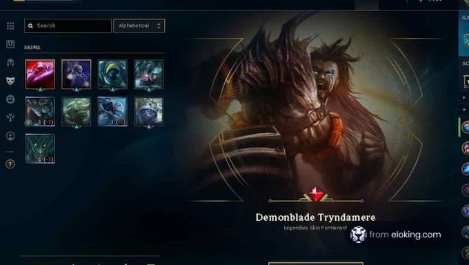 Demonblade Tryndamere skin in League of Legends game interface