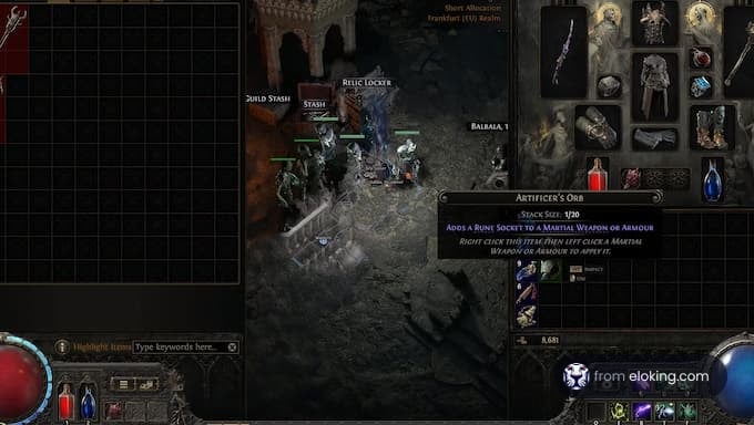 Gameplay screenshot of Diablo 3 showing Artificer's Orb