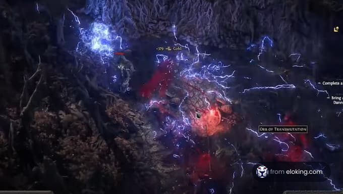 A character battling energy forces in a dark environment