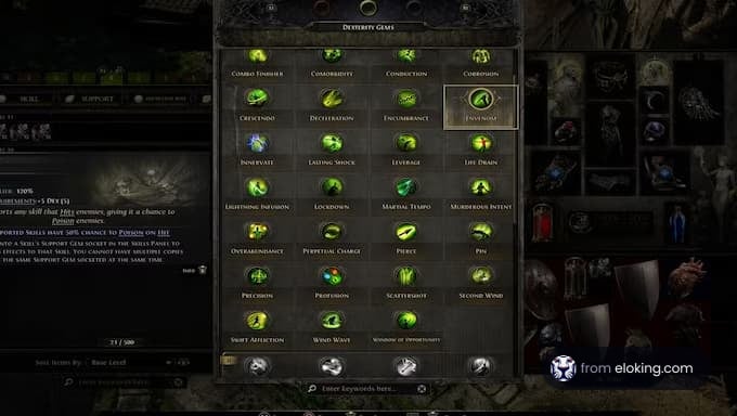 Dexterity Gems menu in Diablo Immortal game