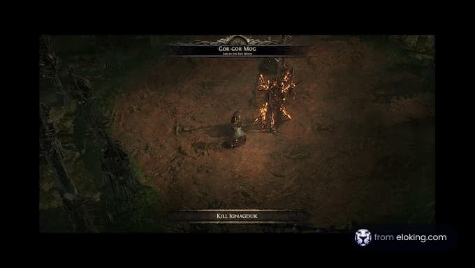 A scene from a boss fight in Diablo IV featuring Gore-Gor Mog.